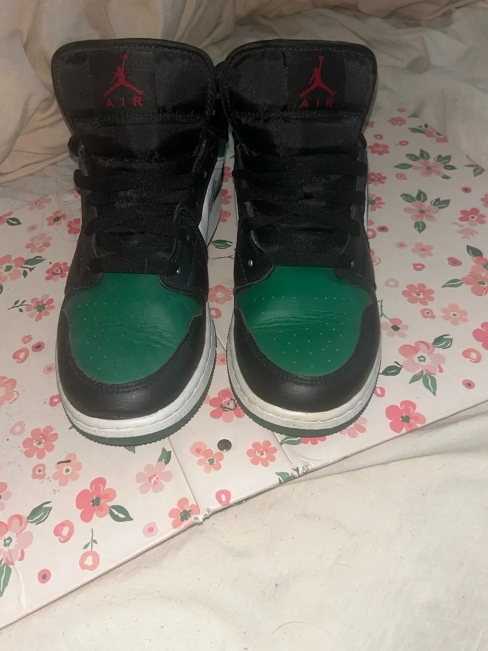 Jordan Kids Black and Green High-Top Sneakers with Red Jumpman